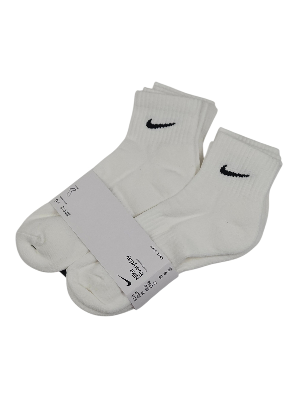 Nike Everyday Ankle Socks 6 Pack White Dri-FIT Cushioned Unisex Crew Athletic